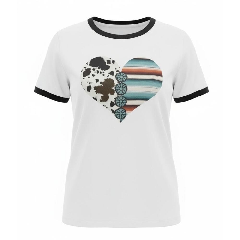 NWT | Anvil Lightweight White Ringer Tee w/ Heart | Women's L